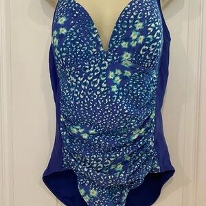 Sz 14 one piece turquoise and navy Bathing suit. Never worn
